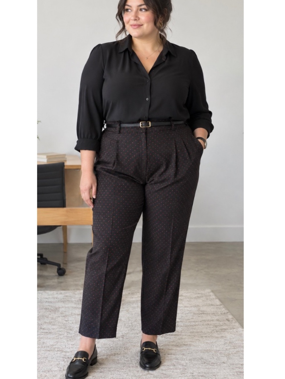 NWT Talbots Black Red Polka Dot High Waist Tailored Ankle Pants 24W